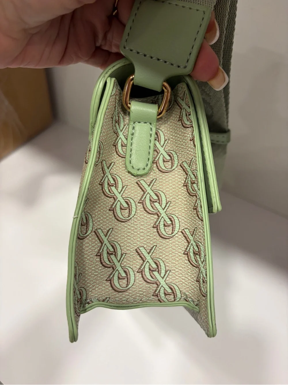 Green XOXO Monogram Crossbody Bag with Gold Accent NWT